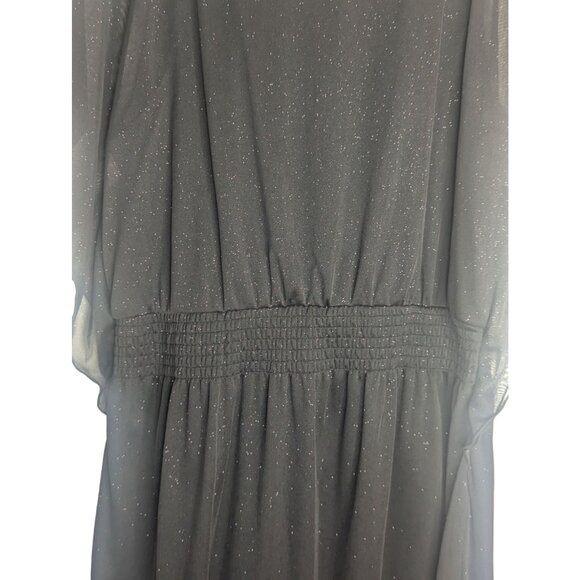 BCX Black Sparkle Beaded Neckline Dress With Flutter Sleeves SZ L Cocktail/Party - Picture 8 of 12